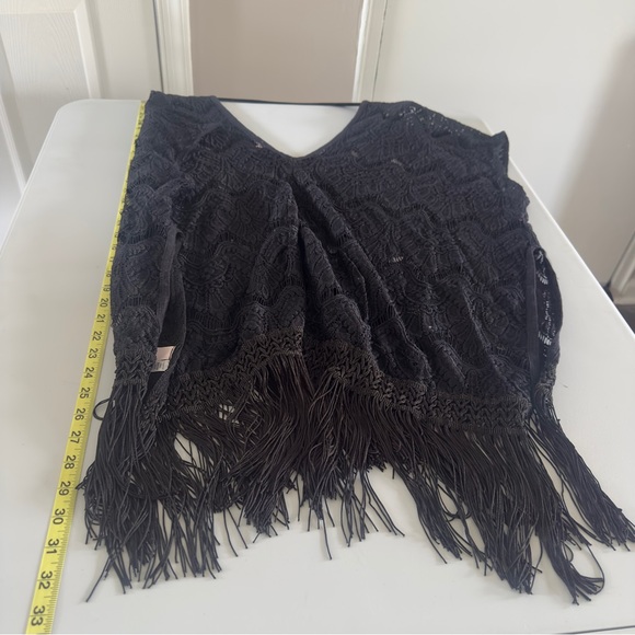 Victoria’s Secret Black Lace Swim Coverup Women Size XS V Neck Fringe Hem - Picture 11 of 12